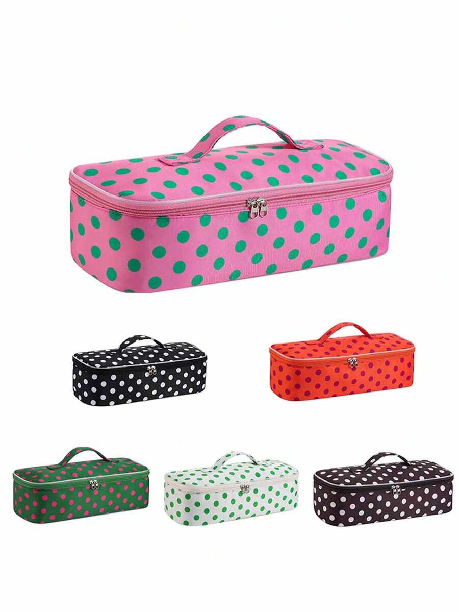 Polka Dot Hair Dryer Storage Bag With Leopard Print Design, Large Capacity Handheld Hair Tool Storage Bag,Multifunctional Cosmetics Bag,Toiletries Bag - Multicolor - View 1