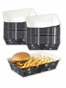 20/30/40pcs Spider Web Spider Print Halloween Disposable Paper Food Boxes, Suitable For Small Cookies And Other Snacks, Perfect For Haunted House Party, Halloween Party, Movie Night, Candy Buffet, Dessert Table, Gothic Style Party Supplies - Spider Web Lace - View 3