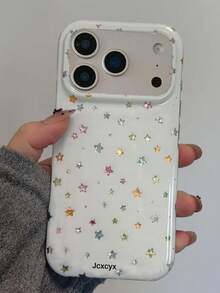 Cute Full Screen Shiny Colorful Star Phone Case, Compatible With IPhone 17 Pro Max 17 Pro 17 Pro 16 14 13 15 Pro Max 14 15 16 Plus 14 15 13 16 17, Creative Shiny Shockproof Protective Case - White - View 3