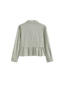 Women's Plaid Pleated Casual Versatile Long Sleeve Shirt For Daily Wear - Green - View 6