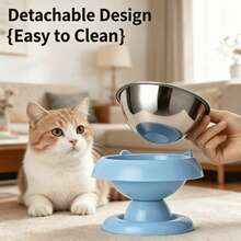 1pc Detachable Elevated Cute Cat Shaped Stainless Steel Pet Cat Food Bowl, Anti-Tip Design And Easy To Clean - 500ml - View 4