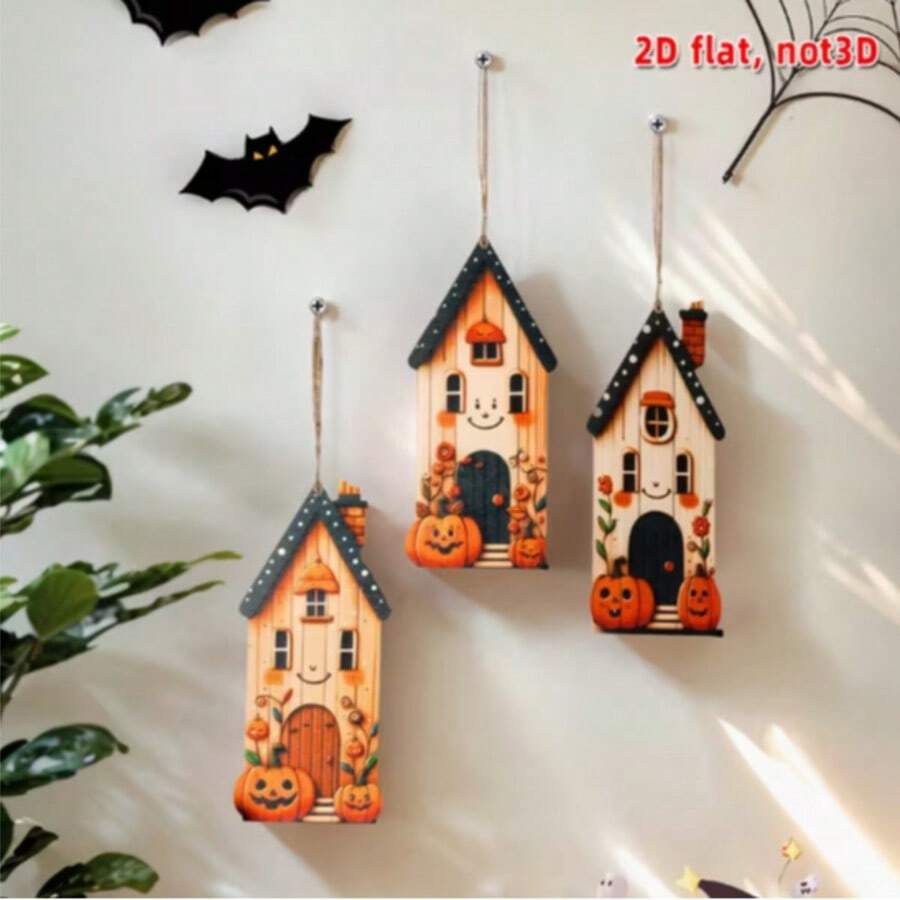 2D Piatto 3 pezzi Carine Decorazioni Casa di Ognissanti, Set di Ornamenti Appesi in Legno, Etichette Decorative a Forma di Casa Zucca in Legno Stampate a Colori, Accessori per Scena di Festa Festiva, Adatte per Decorazioni da Appendere alla Parete di Casa di Ognissanti, Ornamenti Decorativi Appesi a Tema Ognissanti, Perfetta Decorazione Regalo di Ognissanti - B - Visualizzare 1