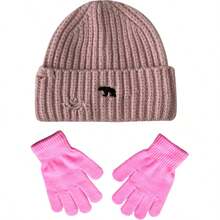 3pcs Autumn/Winter New Polar Bear Distressed Knit Hat & Gloves Set, Oversized Knit Beanie With Ear Flaps For Boy & Girls, Outdoor Outfit - Multicolor - View 9