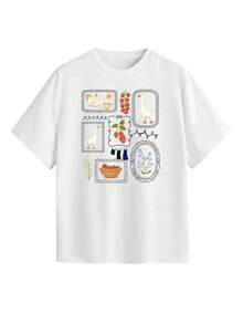 Women's Loose Crew Neck T-Shirt, Coquette Goose Cottagecore Style, Floral Gardening Pattern For Autumn, Fast Local Delivery - 白色 - 查看 5