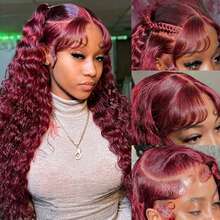 99j Burgundy 360 Lace Front Wigs Human Hair Hidden Strap Water Wave 360 Glueless Wigs Human Hair Pre Plucked Curly Human Hair Wig With Drawstring 250 Density Colored 13x4 13x6 Wet And Wavy HD Lace Front Wigs Human Hair For Women - S99J - 查看 2