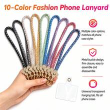 Luxury Phone Lanyard Sparkling Rhinestone Crystal Wrist Strap Keychain Anti-Loss Hanging Rope Universal Sequin Short Pendant Chain - Multicolor - View 5