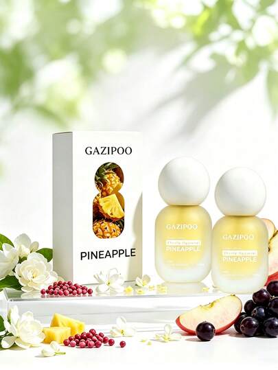 زجاجة واحدة من معطر الهواء برائحة الأناناس الحلوة والزهرية والفاكهية، زجاجة زجاجية صفراء فاتحة مطفأة ومجمدة مع غطاء كروي أبيض مستدير، عطر محمول في الجيب؛ رائحة زهرية فاكهية كاملة من ثلاث طبقات: الملاحظات العليا أناناس وليمون وبرغموت، الملاحظات الوسطى ياسمين وتفاح، الملاحظات القاعدية فانيليا وعنبر وأوركيد، رائحة فاكهة استوائية نابضة بالحياة ومشرقة ممزوجة برائحة زهرية أنيقة، طبقات راقية، عطر طويل الأمد