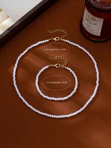 2pcs/Set Minimalist Fashion Faux Pearl Beaded Necklace & Bracelet Set, Versatile For Women's Daily Commute, Vacation, Party - Imitation Pearl Necklace Bracelet - View 5