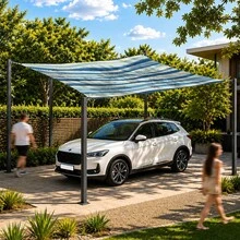 1pc Blue And White Striped Print Sun Shade Sail, Modern Fresh Style, Large Size, UV Protection, Sturdy Durable Easy Installation, Suitable For Beach Garden Patio Yard, Includes Rope - Multicolor - View 5