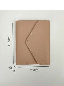 1 pieza,Cartera de mujer de unicolor de cuero PU con tres pliegues, botón de presión, mini monedero para tarjetas con ventana para identificación - Multicolor - Ver 4