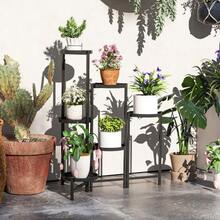 6-Tier Plant Stand With Trays, Foldable Indoor Flower Stand, Metal Plant Shelf, Multi-Tier Flower Rack, 80 Cm High, Plant Ladder, Flower Column For Garden And Balcony, Black - Black - View 2