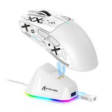 ATTACK SHARK X11 輕量無線電競滑鼠，附 RGB 充電底座，三模 2.4G/USB-C 有線/BT，22K DPI，PAW3311 光學感測器，HUYU 軸體，5 個可編程按鈕，適用 PC/玩家，兒童禮物 - 黑色/白色/紅色 & 膠帶 - 彩色 - 查看 16