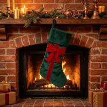 Christmas Hanging Socks Bow Design Velvet Christmas Stocking Ornaments - Green - View 3