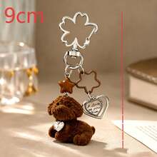 1pc/2pcs Unisex Cartoon Flocked Puppy Pendant With Heart Inlay, Star Beads And Heart English Letter Charm, Creative Couple Keychain Bag Charm - Multicolor - View 2