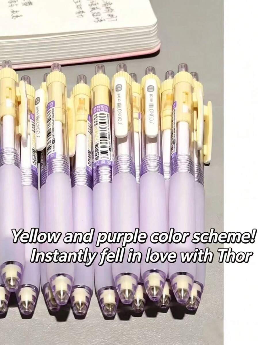 1/5/10pcs Yellow & Purple Duo" Quick-Drying Retractable Gel Pen With Needle Tip And Soft Grip – Stylish Student Pen Ideal For Heavy Writing/Practice - C - View 1