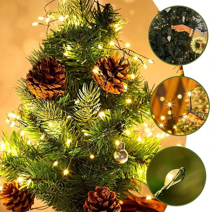 IP44 Weather Resistant Firecracker LED String Lights, 8 Customizable Lighting Modes Battery Box Operated Decor Lamp With Black Wire, Indoor & Outdoor Festival Ornament, Batteries Not Included