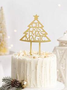 3pcs Gold Mirror Acrylic Christmas Cake Decorations, Holiday Party Cake Decor, Christmas Dessert Table Accessories, Christmas Celebration Seasonal Event Decor - G - View 4