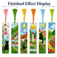 6pcs Beginner Cross Stitch Bookmark Full Material Kit, Fresh Pastoral Style Black Cat Town Landscape Print, DIY Handmade Colorful Tassel, Stress Relief Artistic Creative Gift - Multicolor - View 6