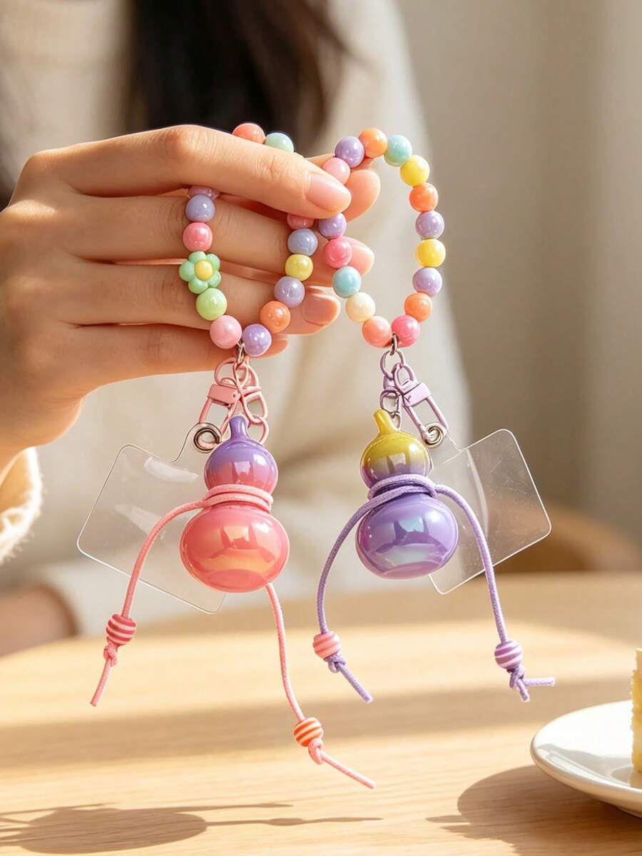 Electroplated Gourd Keychain, Glossy Transparent Texture With Premium Quality, Gourd Symbolizes Fortune And Prosperity. Equipped With Metal Key Chain, Can Be Used For Car Keys, Backpacks, Or As Phone Charm, Compact And Stylish, Versatile For Daily Use, Suitable As Event Giveaways Or Creative Small Gifts. - Multicolor - View 1