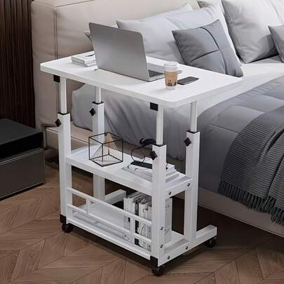 Table d'appoint à 3 niveaux réglable en hauteur avec roulettes verrouillables, petite table d'appoint mobile et relevable pour espace restreint, bureau à domicile, dortoir, chariot de rangement