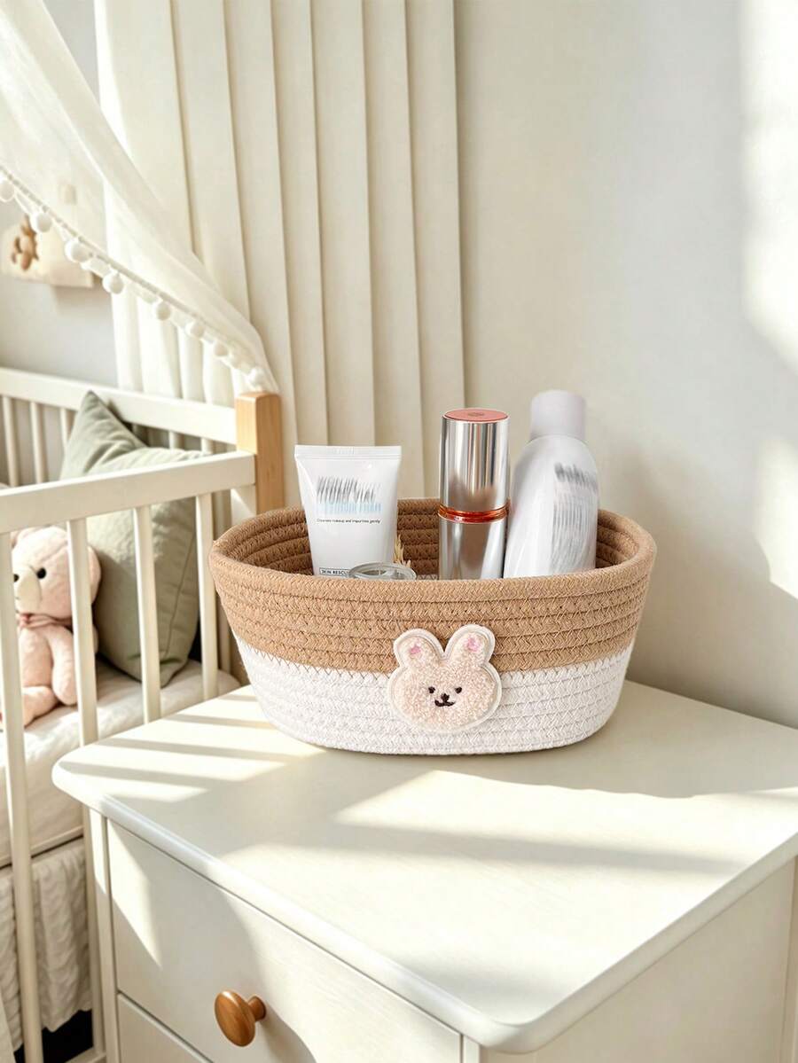 1pc Woven Rope Storage Basket Cartoon Bear Baby Room Organizer Basket For Baby Supplies And Miscellaneous Items - Multicolor - View 1