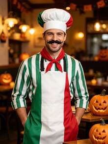 1 Pc Colorblock Chef Hat, Pocket Apron, Hat And Apron Set, Colorblock Chef Hat Suitable For Men And Women, All Season, Suitable For Theme Parties, Pizza Night, Kitchen Gifts And Halloween Parties, Chef Hats, Chef, Chef Hat, Halloween Costume - Multicolor - View 3