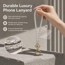 Luxury Phone Lanyard Sparkling Rhinestone Crystal Wrist Strap Keychain Anti-Loss Hanging Rope Universal Sequin Short Pendant Chain - Multicolor - View 6