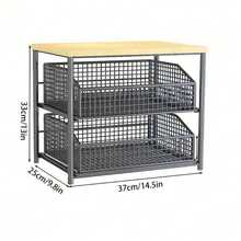 Kitchen Countertop Organizer With Drawer And Wire Basket, 2-Tier Hardwood Shelf, Sturdy Microwave Stand And Coffee Station Holder, For Spices, Toaster, Home Use, Double-Layer - Schwarz - Übersicht 7