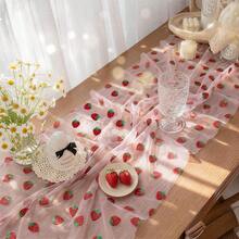 1/2pcs Strawberry Decor Table Runner 29 X118 Inch, Pink Glitter Strawberry Theme Wedding Birthday And Home Decorations, Tulle Tablecloth For Berry First Birthday Party,Strawberry Party Supplies - View 3
