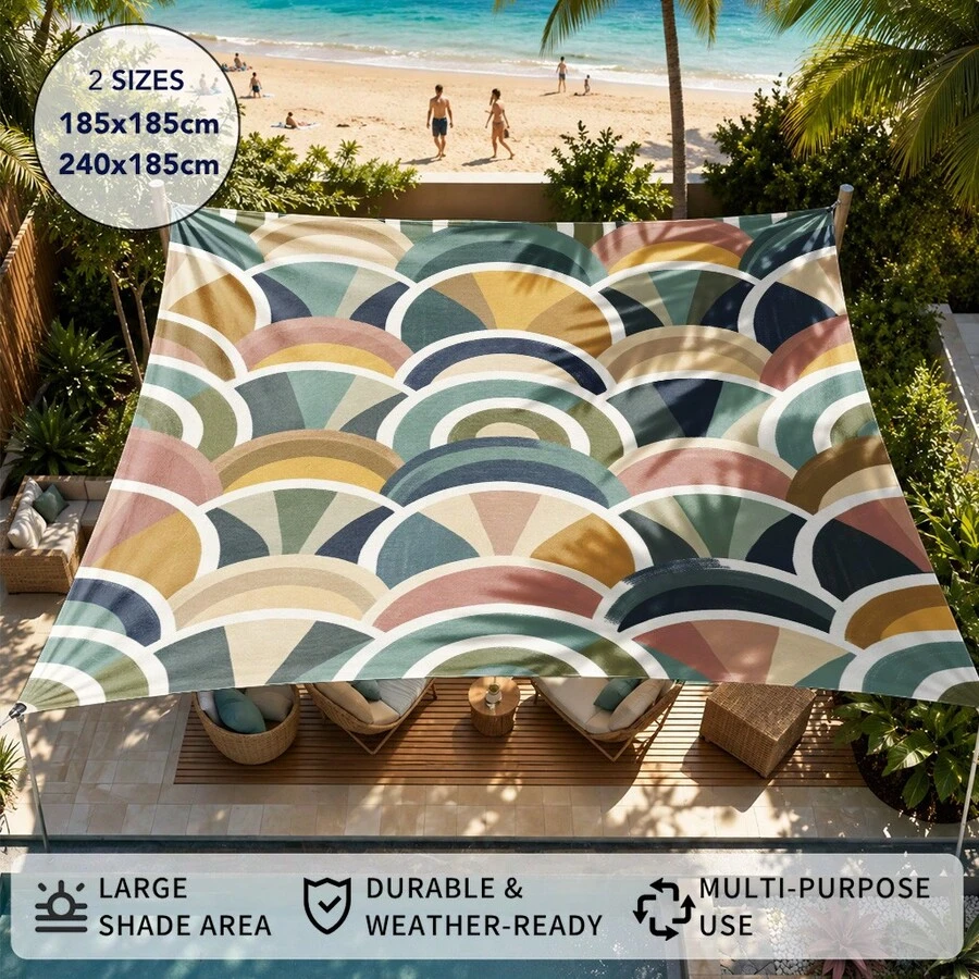 1 pieza Vela de sombra con patrón de ondas Morandi, tela de protección solar UV de gran tamaño para exteriores, toldo moderno impreso para decoración de jardín, patio y patio trasero, incluye cuerda de fijación - Multicolor - Ver 1