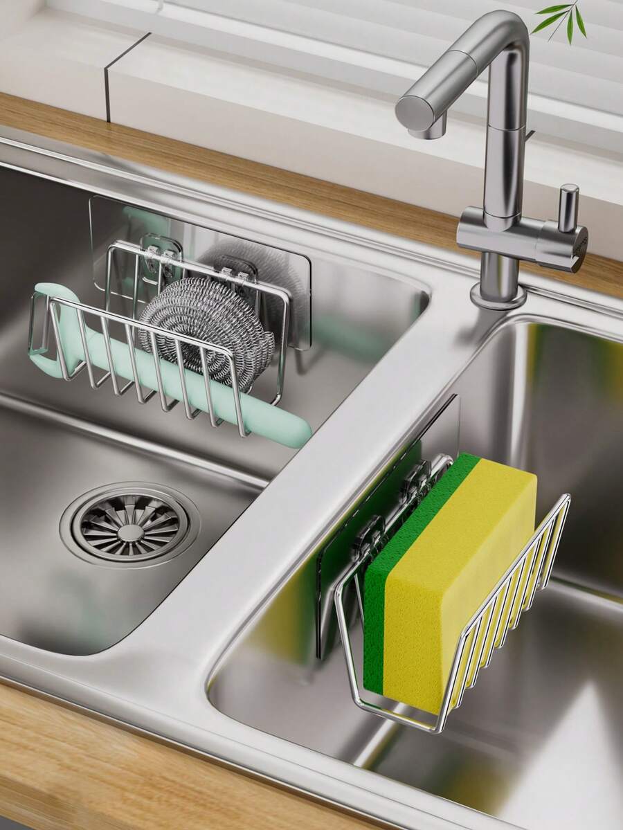 Wall Mount Kitchen Sponge Drain Rack,Perfect For Placing Scouring Pads, Cleaning Blocks, Small Dish Scrub Tools; Suspended Hollow Design Realizes Rapid Water Dripping,Ideal Storage Accessory For Family Kitchen Sinks Kitchen Sink - Multicolor - View 1