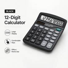 Commercial Black 12-Digit Calculator, Large LCD Display Panel, Suitable For Office Accounting, Student Advanced Math Calculations, Long-Lasting Solar Powered Calculator - Calculator - Black - View 10