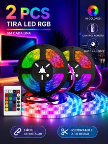 ONEEKA Tira de Luces LED Inteligente 5m, Alimentada por USB, Tira de Luz RGB Cambiadora de Color con APP & Control Remoto de 24 Teclas, Luces LED con Sincronización de Música para Dormitorio, Decoración de Habitación, Fiesta, Halloween - 2 piezas - Ver 1