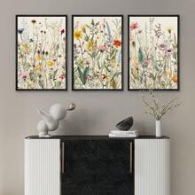 3pcs Unframed Canvas Wall Arts Posters, Featuring Colorful Little Wild Flowers, Room Aesthetic, Home Decor, Gift, For Living Room, Bedroom, Bathroom - 222 - View 2