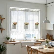 1pc Vintage Buffalo Check Curtain Fabric With Pocket - Country Style Half Curtain/Cover, With Snap Buttons, Suitable For Dishwasher, Washing Machine Or Kitchen - Multicolor - View 11