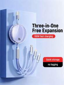 Data cable Kabel Pengisi Daya Cepat 3-in-1 100W (MAX) & Kabel Tiga-ke-Tunggal yang Dapat Ditarik, Kabel Data Pengisian Daya Kompatibel dengan iPhone 18/17/16/15/14/13/12/11 Pro Max/XS MAX/XR/XS/X/8/7 Plus/ dan Kompatibel dengan Seri , Kabel Pengisian Daya Efisiensi Universal Kompatibel dengan iPhone, Android, Adaptor Universal - MultiWarna - View 5