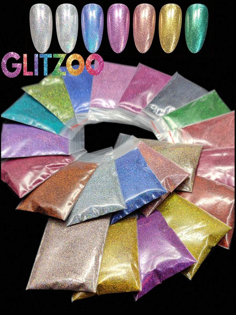 GLITZOO 50g Glitter Kuku Holografik untuk Pengisian Resin Epoksi, Bubuk Halus Emas Perak Laser, Payet Lepas, Cetakan Silikon, Kerajinan DIY - MultiWarna - View 1