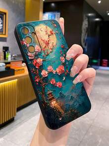 1 buah Lukisan Minyak Bunga Pink Bulan Casing Ponsel Anti Jatuh Cetak UV Kompatibel dengan Model /Galaxy/Android - Hitam - View 6