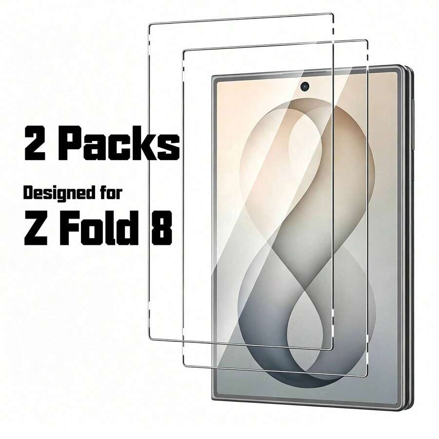 2pcs Tempered Glass Screen Protector Compatible With Samsung Galaxy Z Fold 8, Ultra Durable, 9H Hardness Anti-Shatter, Bubble-Free, Compatible With Samsung Z Fold 8 Wide Screen - Clear - View 1