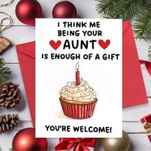1pc "When Your Aunt Is Already The Best Gift" Red Envelope Birthday Card, With Cupcake Illustration, Perfect For Niece/Nephew And Family Birthday Card - 18*13cm - View 3