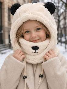 Boys' And Girls' Bear Ear Winter Hat, Fuzzy Plush Animal Style For Outdoor Walks, Holiday Trips And Daily Wear - Multicolor - View 10