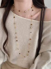 1pc Vintage Distressed Layered Beaded Long Sweater Necklace, Suitable For Women's Daily Commute, Dating, Versatile Wear - Multicolor - View 2