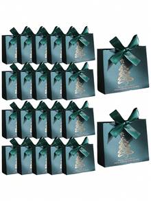 10pcs Christmas Gift Boxes, Mini Christmas Gift Boxes With Ribbon, Holiday Christmas Gift Boxes - Assorted Holiday Candy Gift Bags, Suitable For Christmas Party Gift Packaging Bags, Home Christmas Decoration, Christmas Decor, New Year Gift Bags (Claret) - Green - View 1