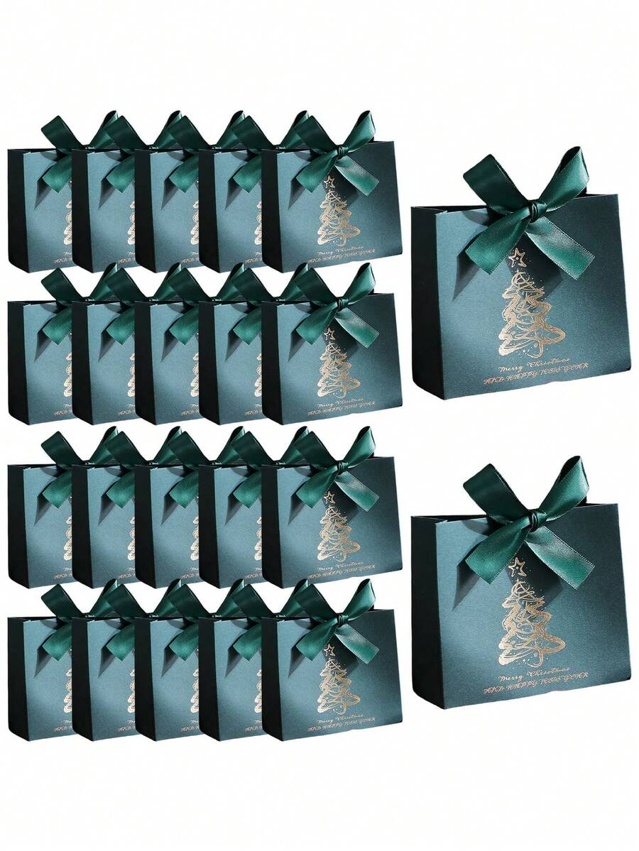 10pcs Christmas Gift Boxes, Mini Christmas Gift Boxes With Ribbon, Holiday Christmas Gift Boxes - Assorted Holiday Candy Gift Bags, Suitable For Christmas Party Gift Packaging Bags, Home Christmas Decoration, Christmas Decor, New Year Gift Bags (Claret) - Green - View 1
