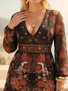 CAJUNI 2026 Spring/Summer Plus Size Women V-Neck Casual Vacation Beach Short Dress Black - Black - View 2