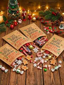 1 Set Kraftpapier Weihnachtsgeschenk-Umschläge, Zuckerstange Stechpalme Weihnachtsmütze, Weihnachtsgeschenktüten, Klassenzimmer-Aktivitäten, Feiertags-Party-Geschenke, Frohe Weihnachten Heimdekoration, Weihnachtsdekorationen, Klassenzimmer-Aktivitäten - mehrfarbig - Übersicht 6