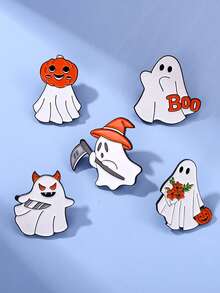 1 pieza Broche de esmalte con combinación de fantasma lindo de Halloween, calabaza de dibujos animados, eslogan Boo, bruja, segador de almas, demonio imp, conjunto de pines, estilo de terror suave, adecuado para mochila, chaqueta de mezclilla, sombrero, regalo para fans de la fiesta de Halloween - Multicolor - Ver 5