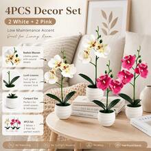 4pcs/Set - High Quality Artificial Mixed Color Phalaenopsis Orchids (With Pot), Beautiful Orchid Flowers, Lovely Room Decor, Home Indoor/Outdoor Decoration, Garden Decoration, Holiday Shopping, Luxurious Artificial Flower Gift, Valentine's Day/Graduation/Mother's Day/Anniversary/Housewarming, No Maintenance, Holiday Decorative Flowers - Multicolor - View 8