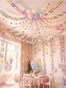 1 Set Chain & Star Garland Set, Rainbow Paper Chain And 52ft Gold Star Decoration, With 492ft Crepe Paper Tassel, Suitable For DIY Crafts, Pride Month, Birthday, Wedding Theme Party - Multicolor - View 11