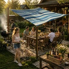 1pc Blue And White Striped Print Sun Shade Sail, Modern Fresh Style, Large Size, UV Protection, Sturdy Durable Easy Installation, Suitable For Beach Garden Patio Yard, Includes Rope - Multicolor - View 3